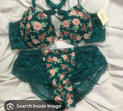 Lingerie Set - Floral Green